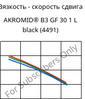 Вязкость - скорость сдвига , AKROMID® B3 GF 30 1 L black (4491), (PA6+PP)-GF30, Akro-Plastic