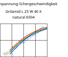 Schubspannung-Schergeschwindigkeit , Grilamid L 25 W 40 X natural 6504, PA12, EMS-GRIVORY