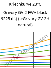 Kriechkurve 23°C, Grivory GV-2 FWA black 9225 (feucht), PA*-GF20, EMS-GRIVORY
