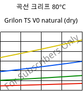 곡선 크리프 80°C, Grilon TS V0 natural (건조), PA666, EMS-GRIVORY