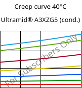 Creep curve 40°C, Ultramid® A3XZG5 (cond.), PA66-I-GF25 FR(52), BASF