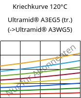 Kriechkurve 120°C, Ultramid® A3EG5 (trocken), PA66-GF25, BASF