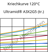 Kriechkurve 120°C, Ultramid® A3X2G5 (trocken), PA66-GF25 FR(52), BASF