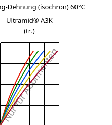 Spannung-Dehnung (isochron) 60°C, Ultramid® A3K (trocken), PA66, BASF